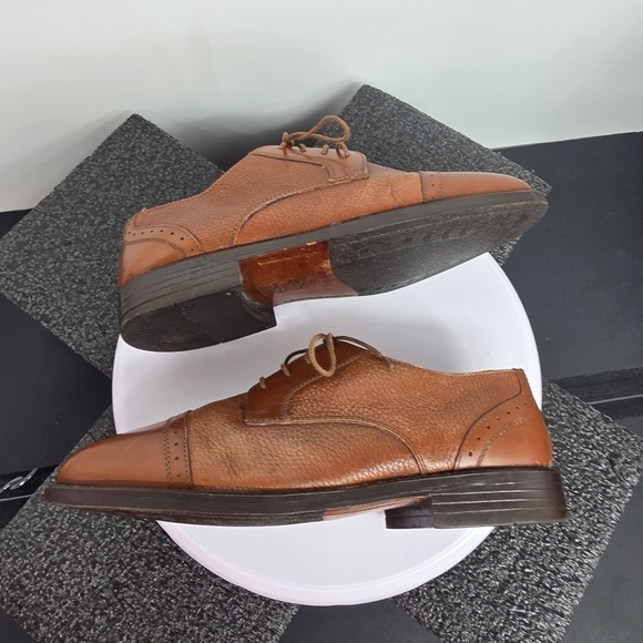 Stanley Blacker Couture Tan Pebbled Leather Cap Toe Oxfords 8 W Shoes main image 9